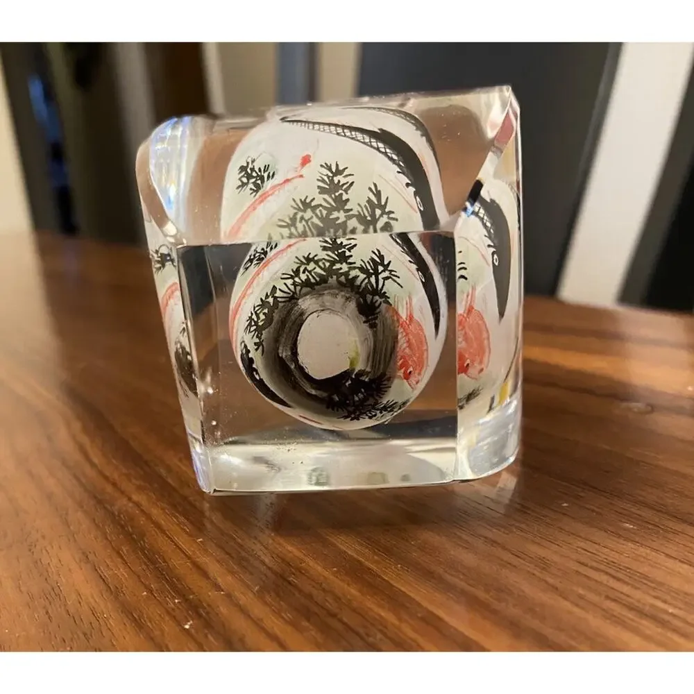 Chinese Glass Snuff Bottle Reverse Hand Painted Fish Red and Black
